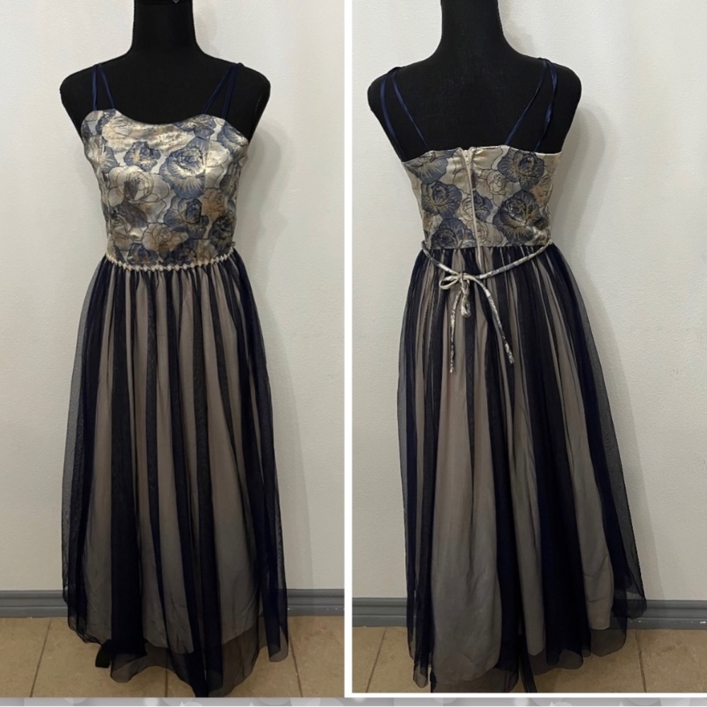silver/navy blue elegant girls dress